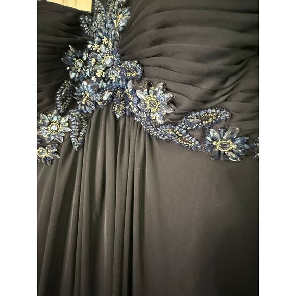 Xscape Joanne Chen Black Blue Jeweled Gown Size 8 Formal - Picture 3 of 9